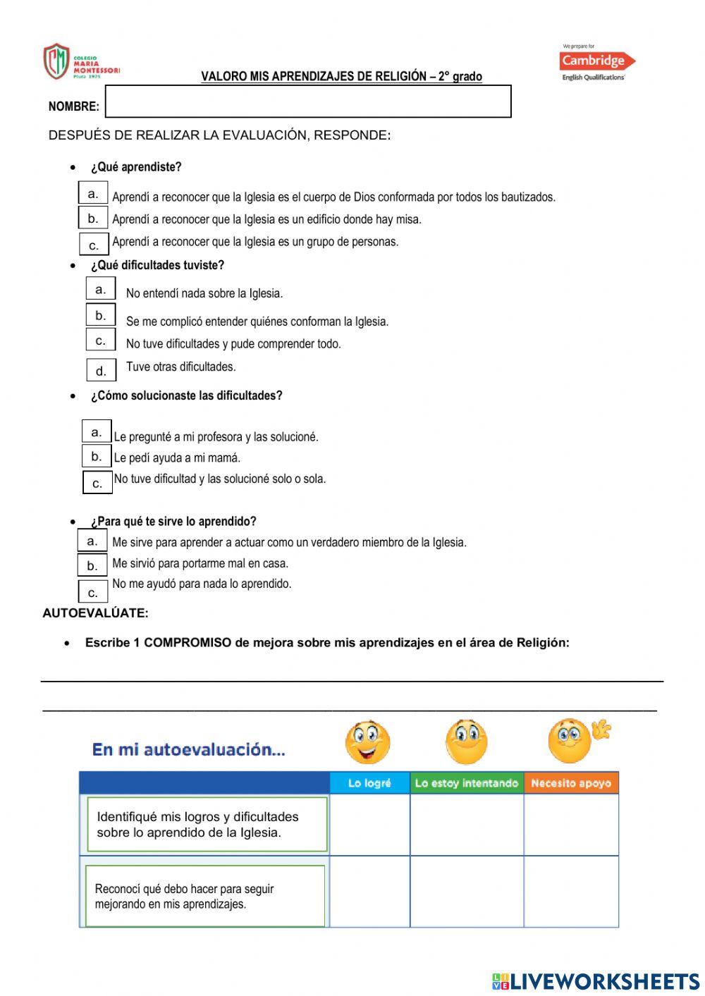 Valoro mis aprendizajes - La Iglesia