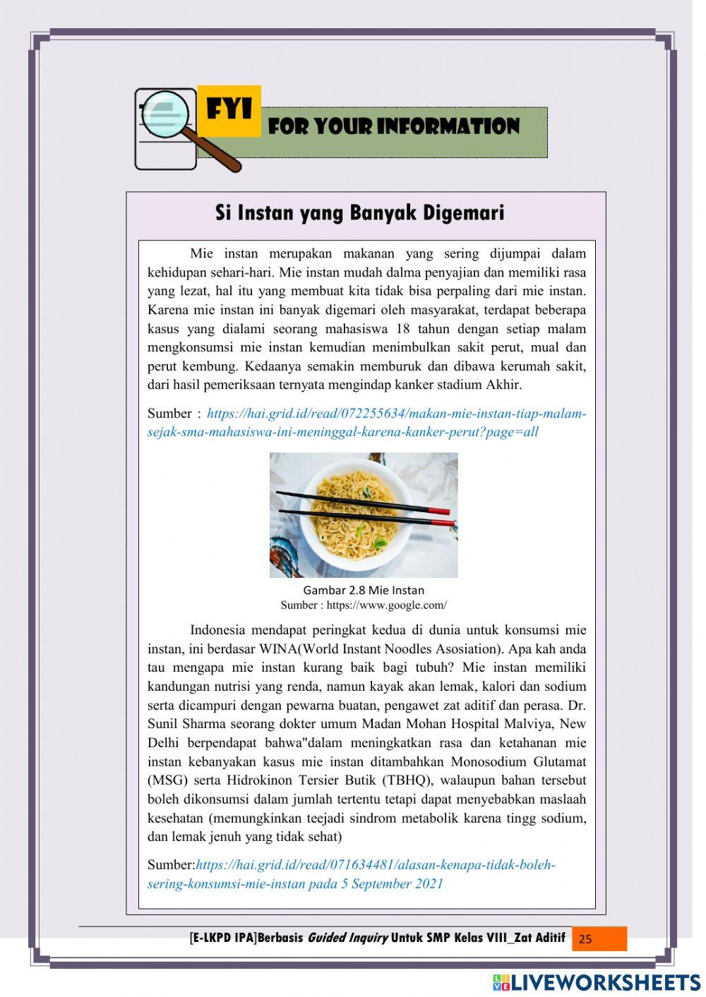 Kegiatan 2 Dampak Konsumsi Zat Aditif Bagi Tubuh