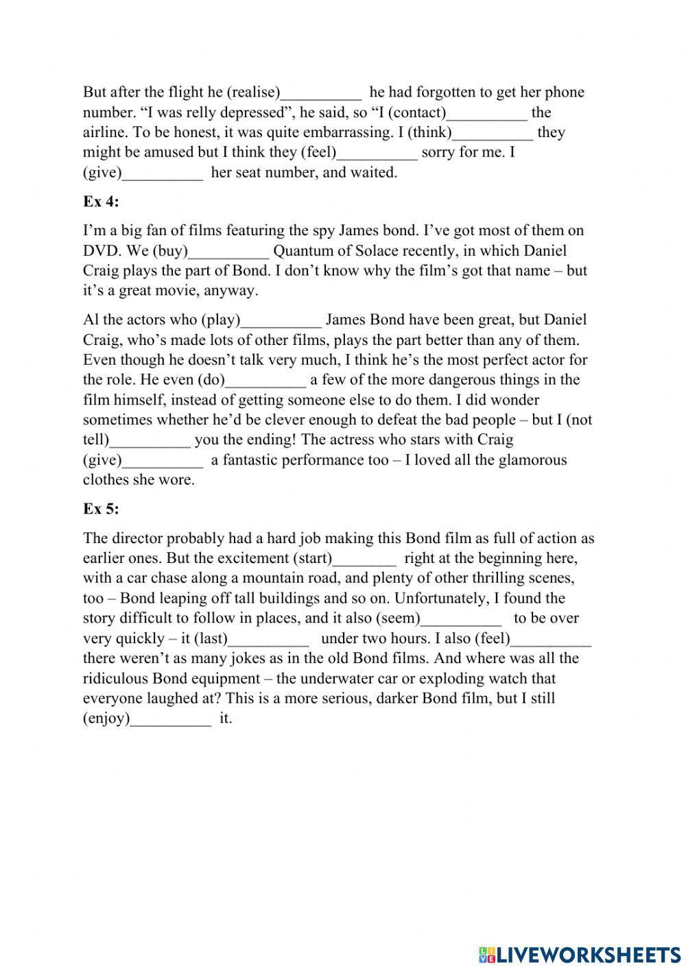 Mixed tenses online exercise for Preintermediate Live Worksheets