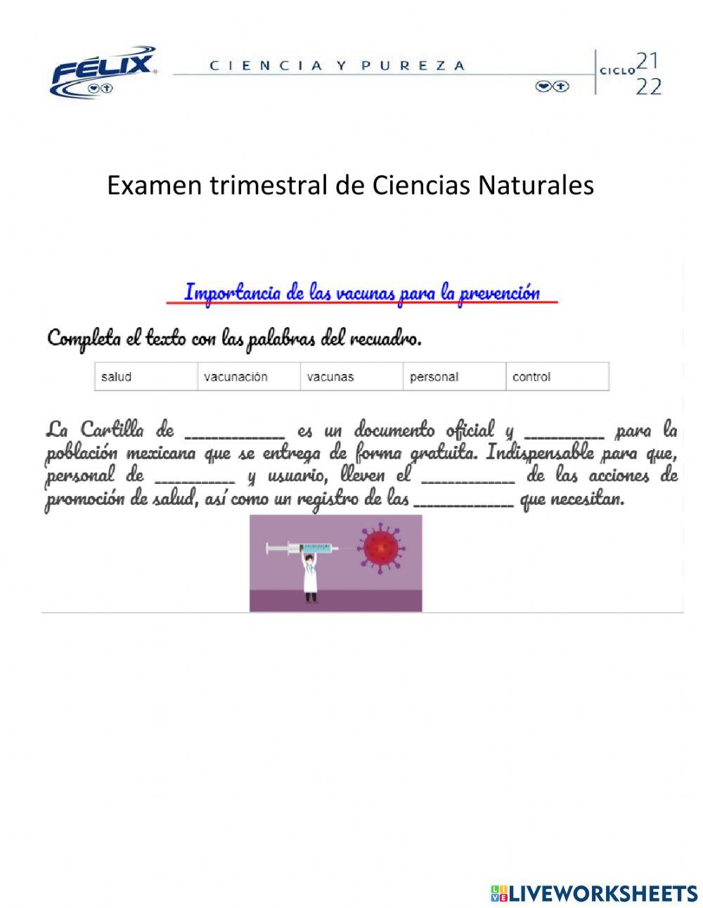 Examen de Ciencias Naturales