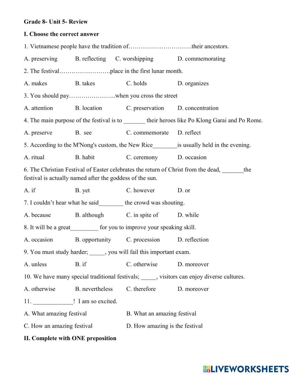 Grade 8- Unit 5- Review