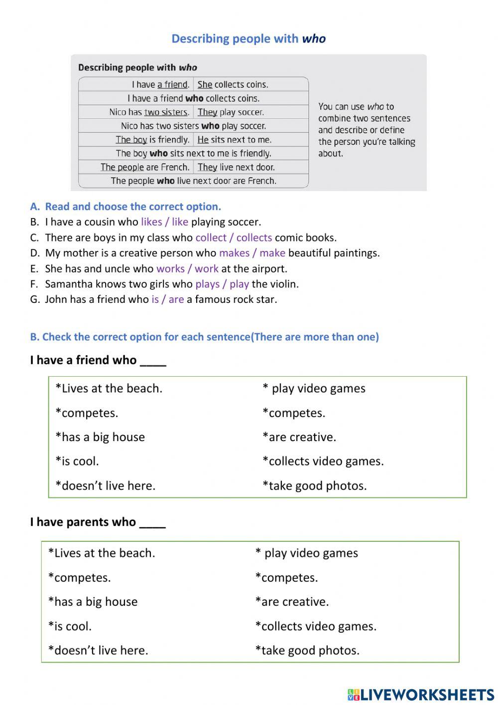 Describing people with who