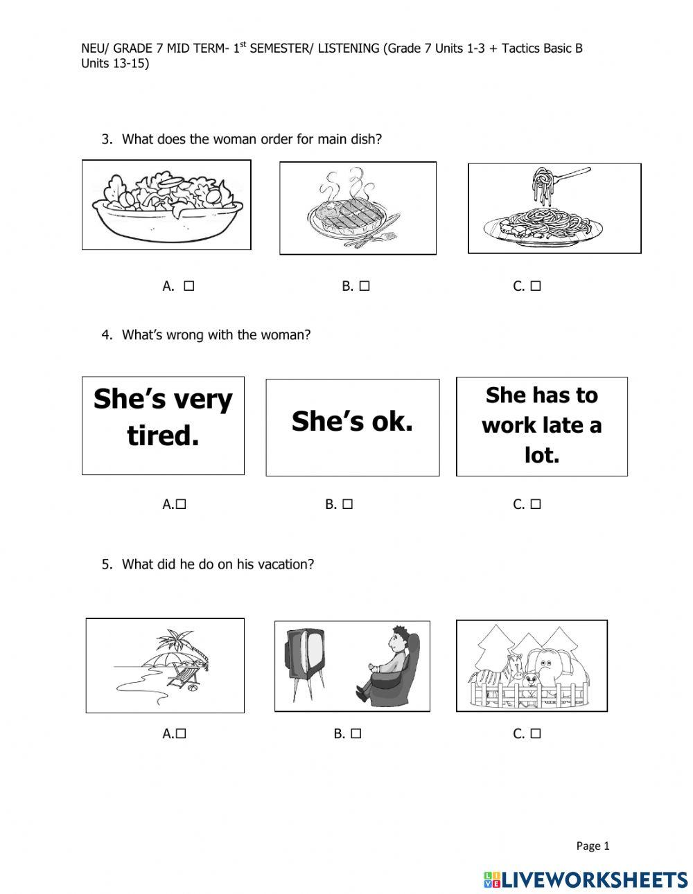 GRADE 7 - 1st MID-TERM TEST- LISTENING