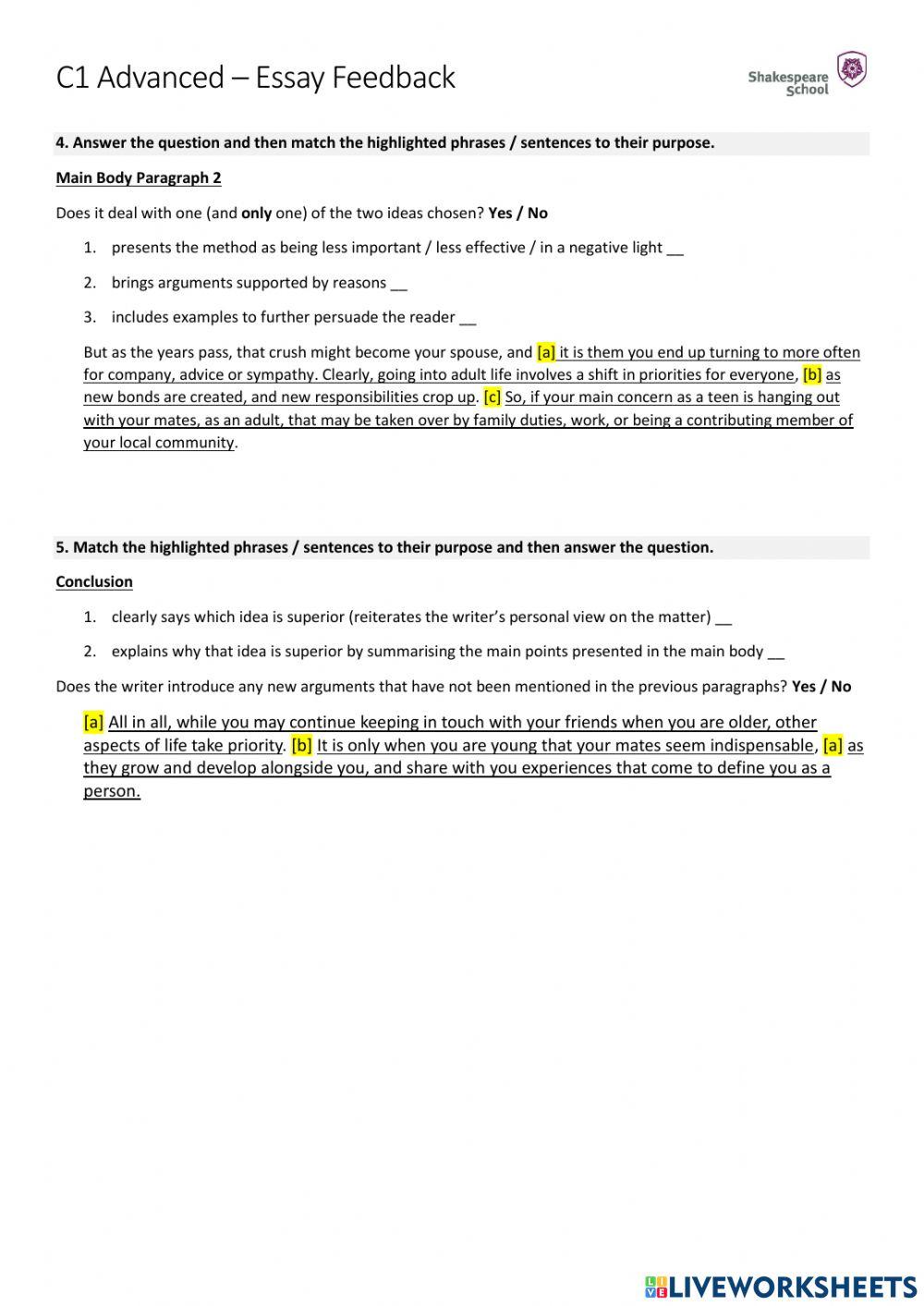 CAE - Essay Feedback (Writing Part 1)