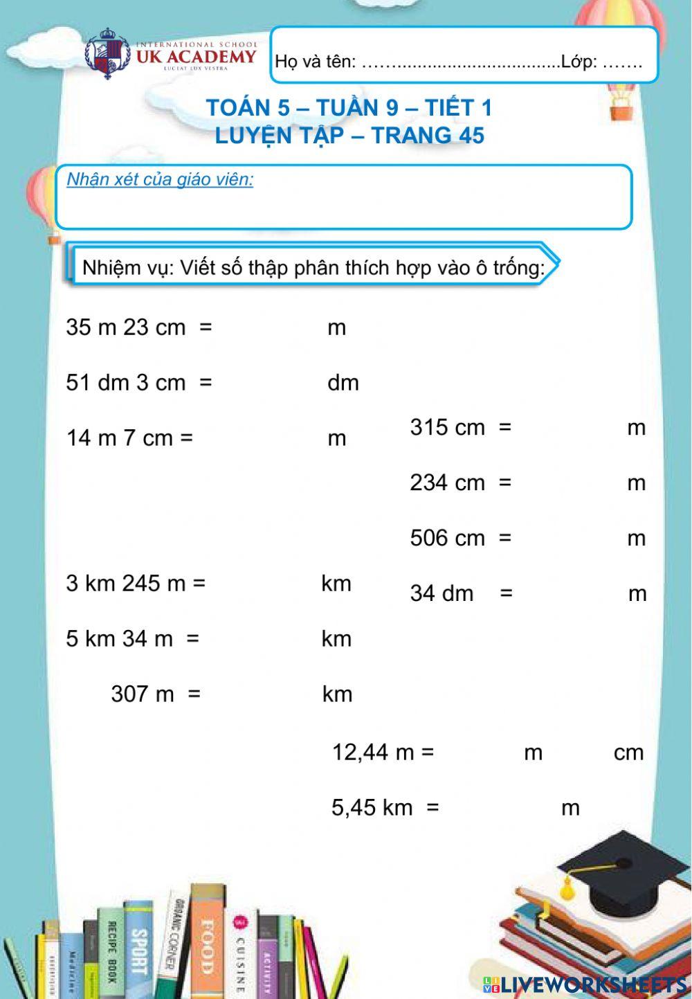 Toán 5 - Tuần 9 - Luyện tập - Trang 45