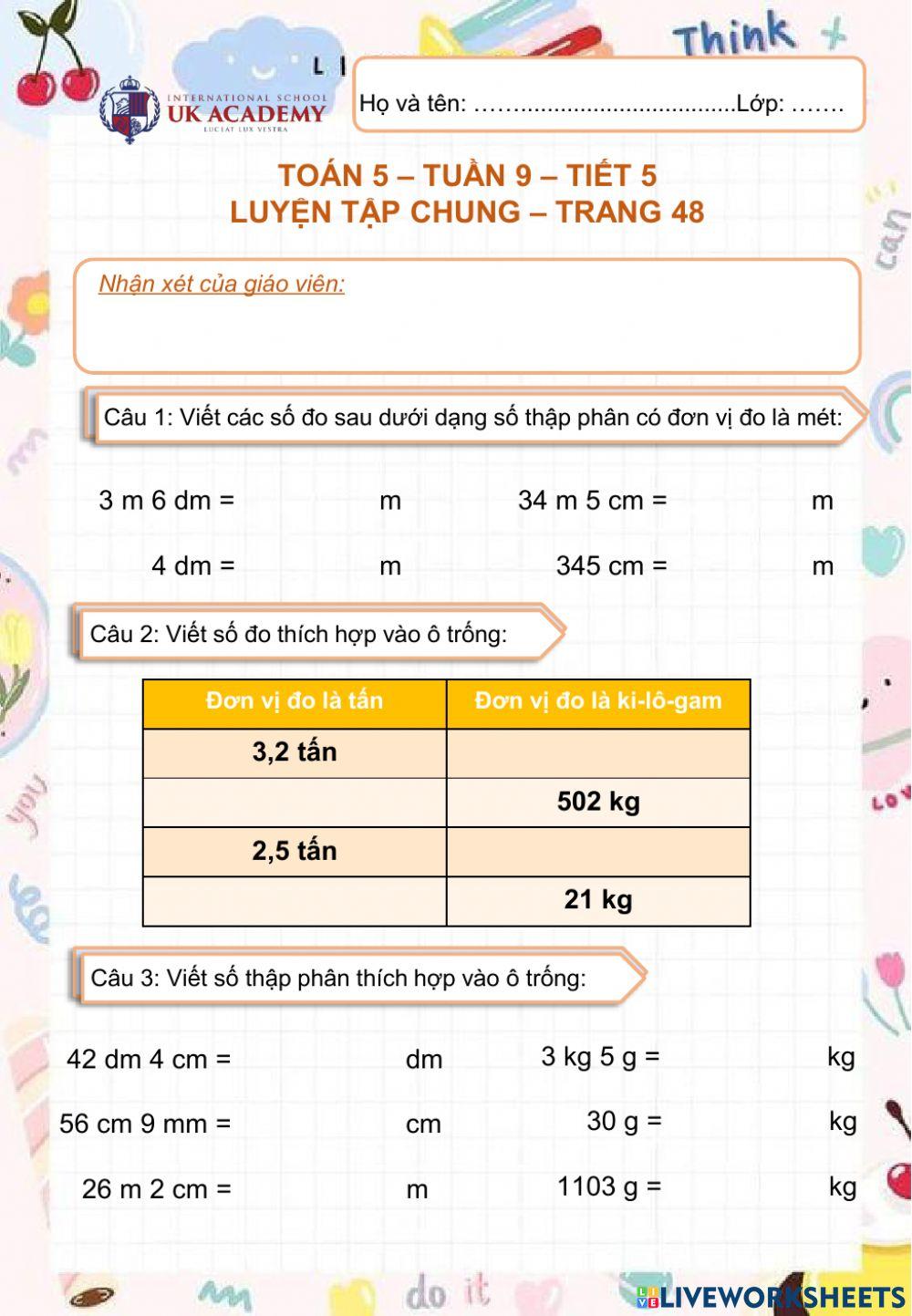 Toán 5 - Luyện tập chung - Trang 48