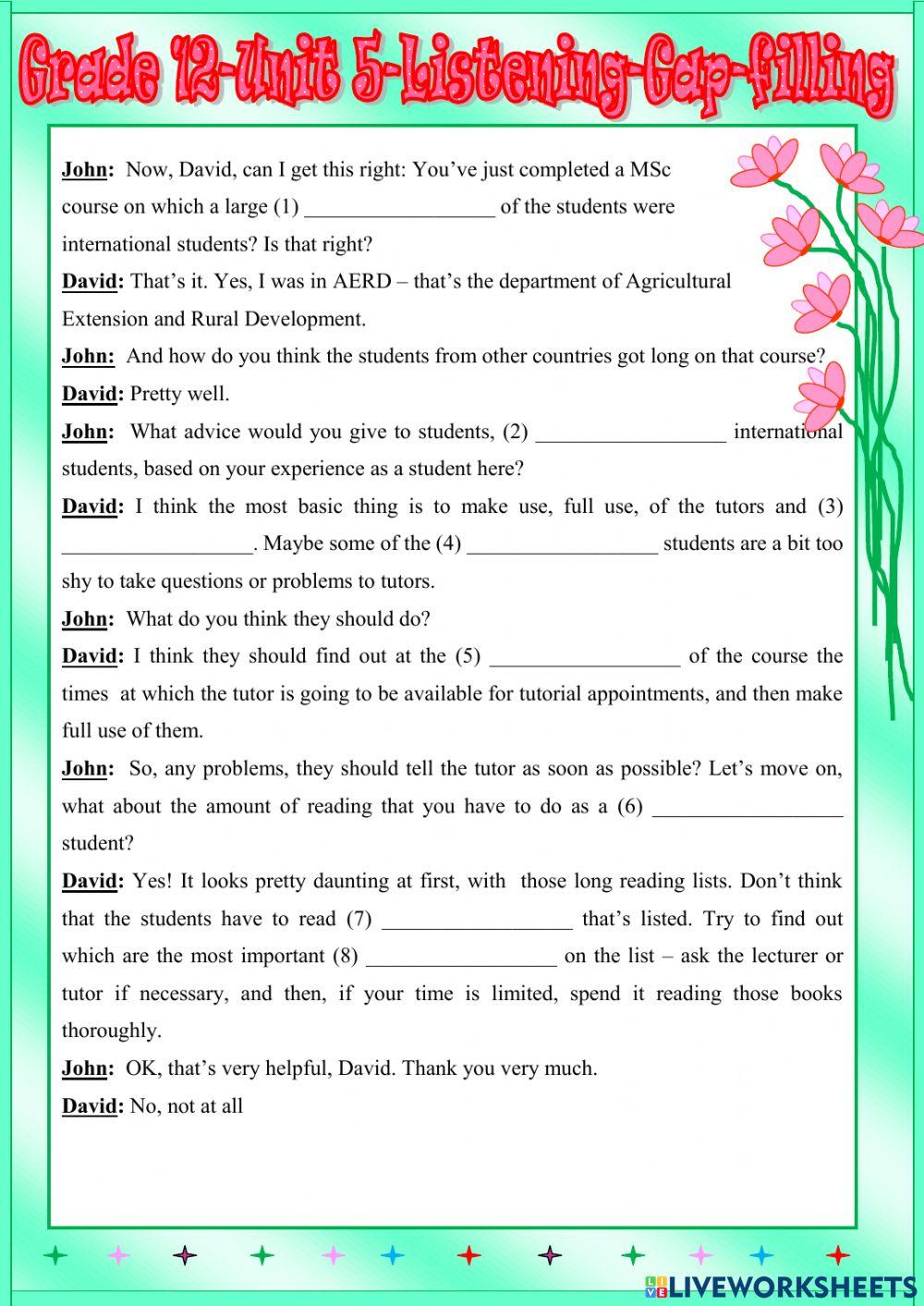 Unit 5 - Listening - Gap-filling - Grade 12