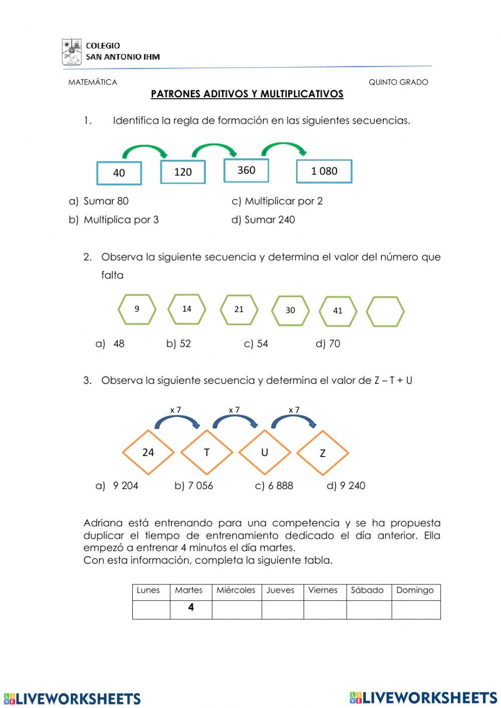 Examen matemáticas periodo 4