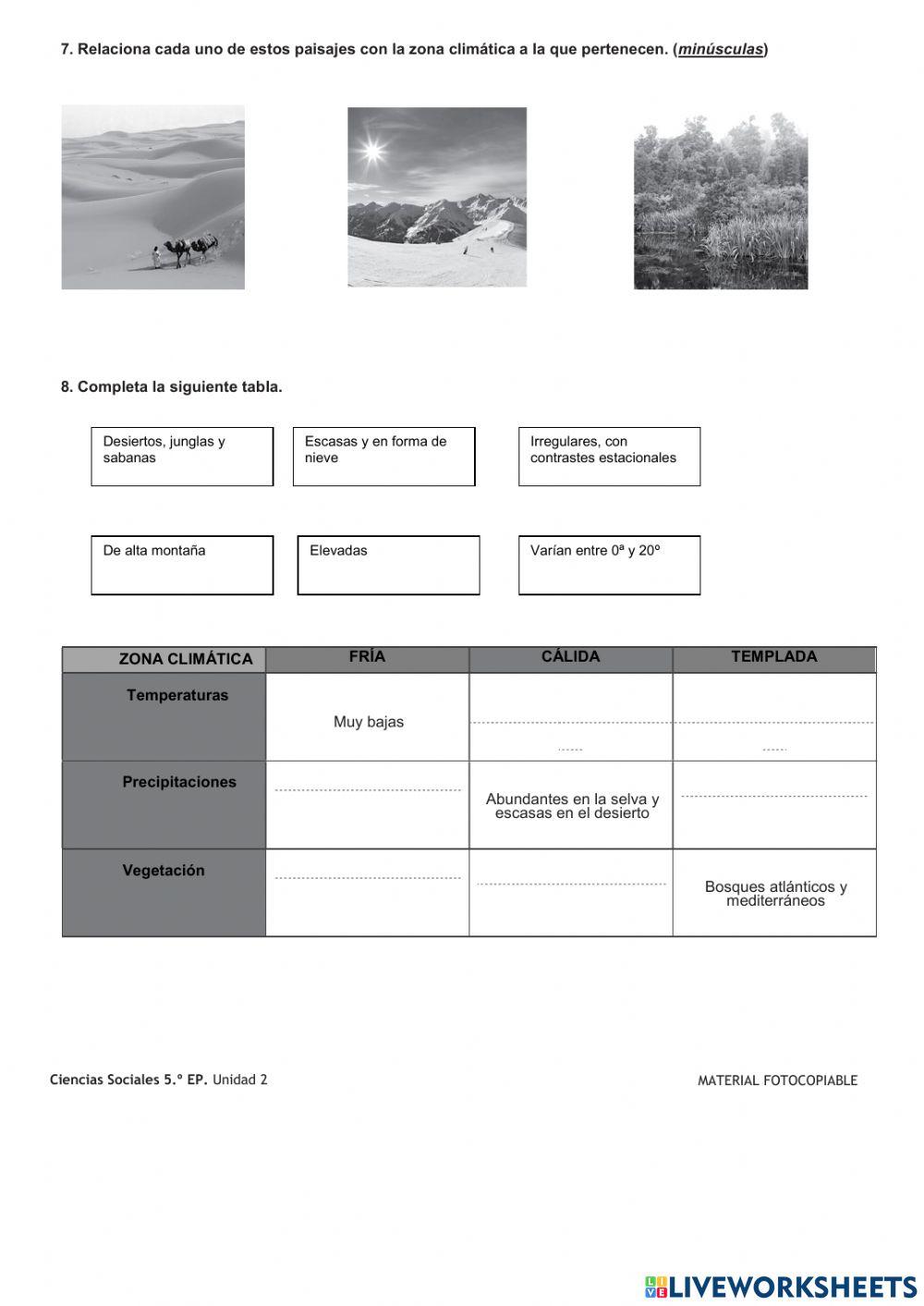 5º Prim. MINI TEST-Tiempo atmosférico y clima