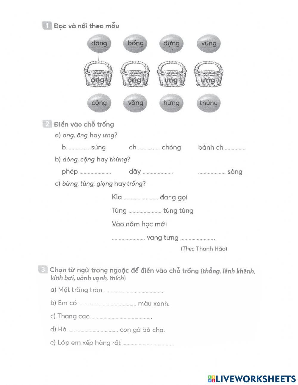 Điền vần, từ ngữ vào chỗ trống