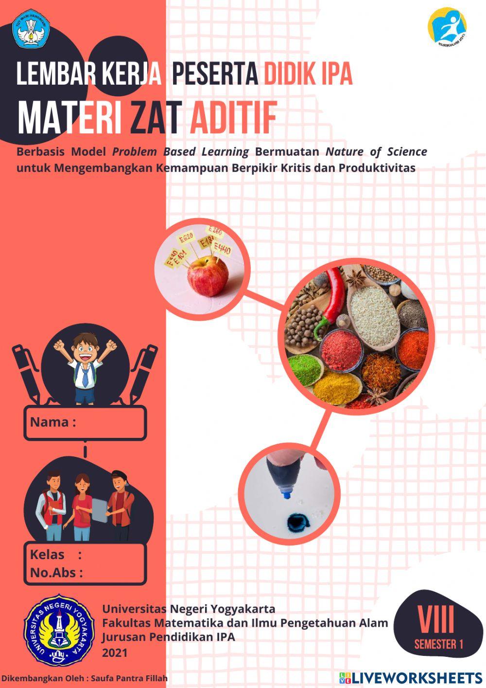 LKPD Berbasis Problem Based Learning bermuatan Nature of Science Materi Zat Aditif pada Makanan