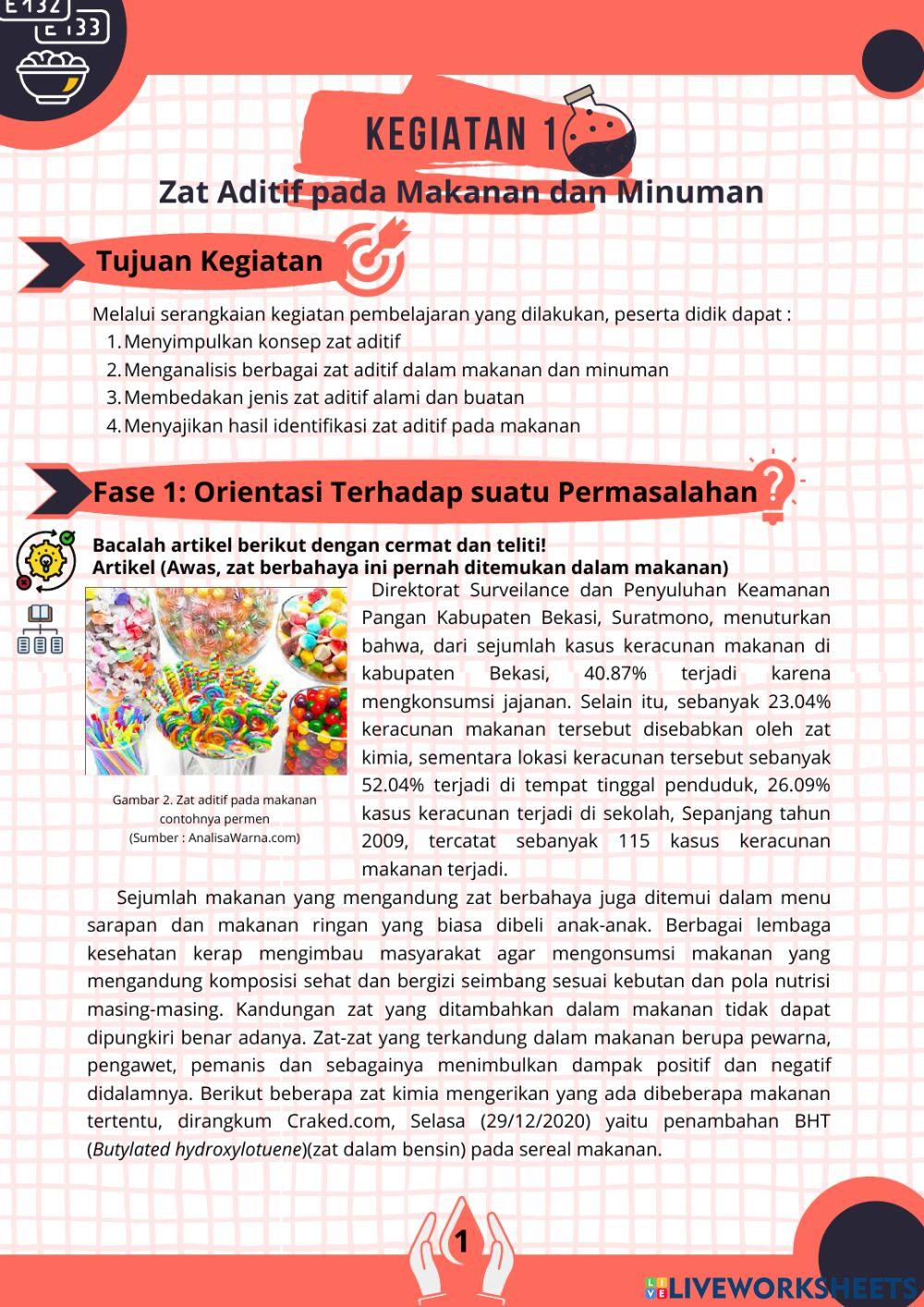 LKPD Berbasis Problem Based Learning bermuatan Nature of Science Materi Zat Aditif pada Makanan