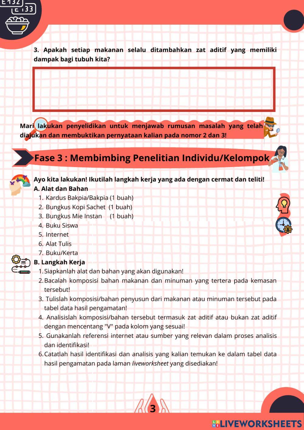 LKPD Berbasis Problem Based Learning bermuatan Nature of Science Materi Zat Aditif pada Makanan