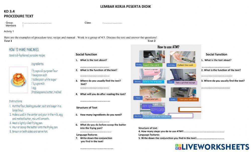 Procedure Text interactive exercise for Ninth graders | Live Worksheets