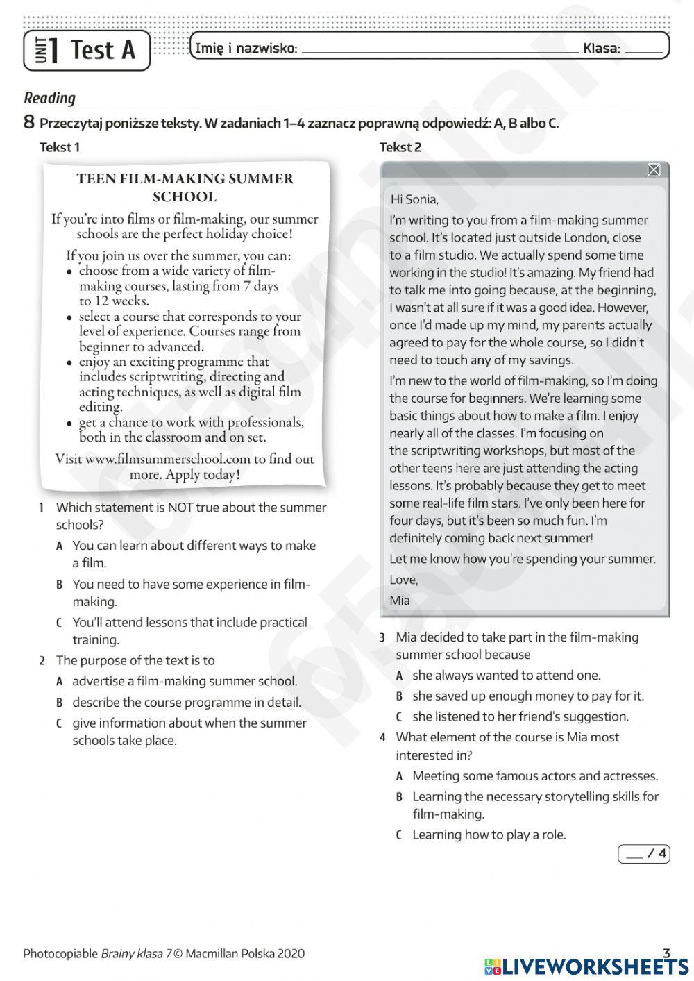 Test Unit 1, Brainy 7