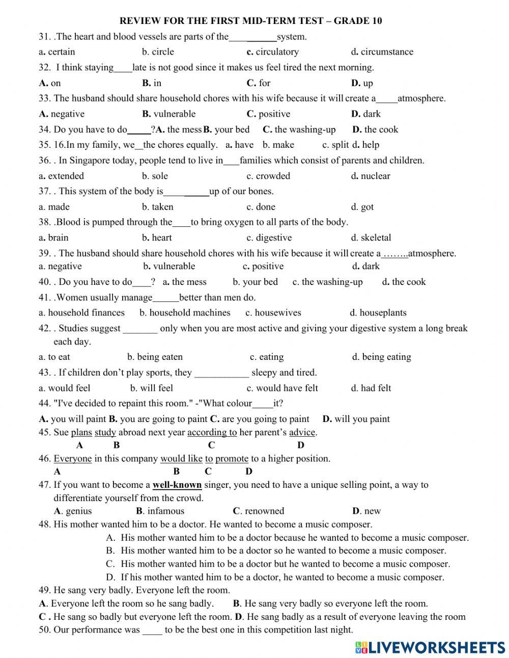 Review mid term-1 (2)- grade 10