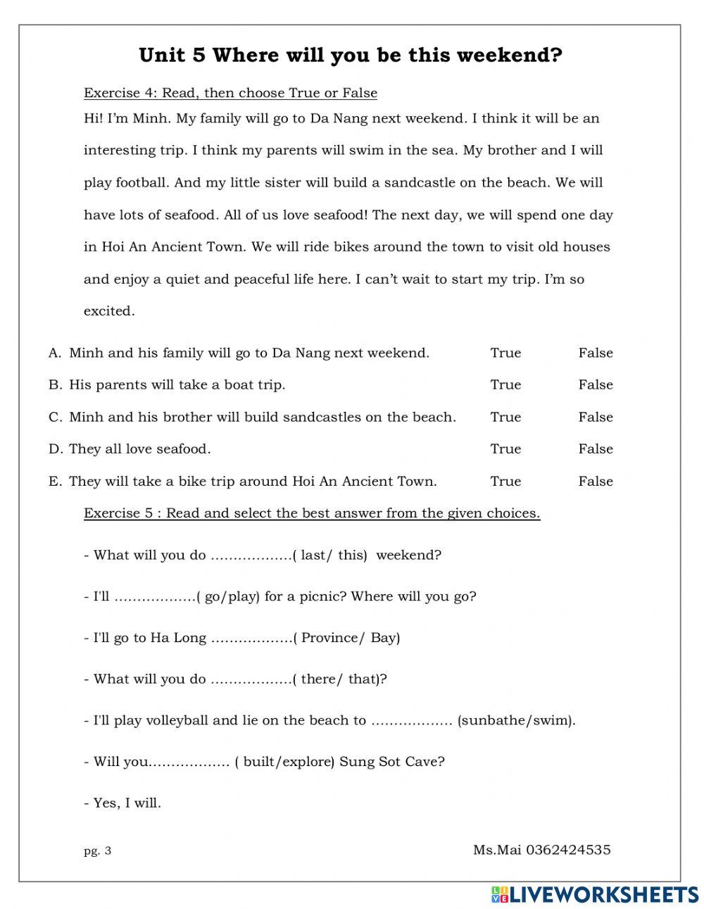 Grade 5 - Exerises Unit 5