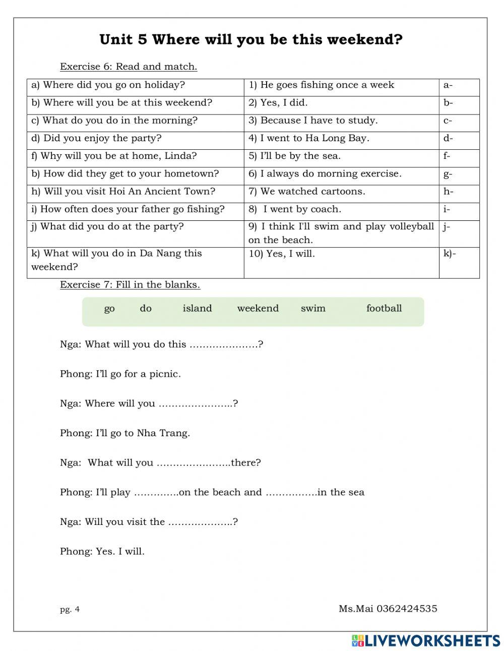 Grade 5 - Exerises Unit 5