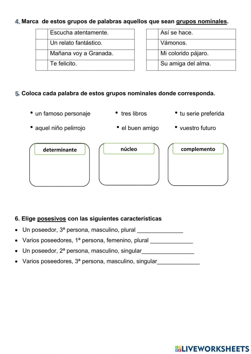 Grupo nominal, demostrativos y posesivos