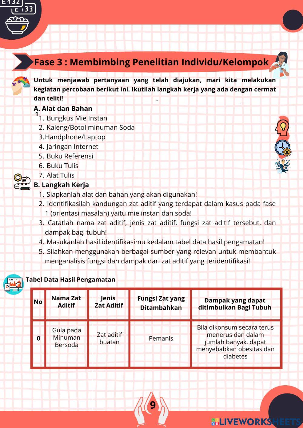 LKPD Elektronik Berbasis PBL bermuatan Nature of Science (Materi Dampak Zat Aditif bagi Kesehatan Tubuh Manusia)