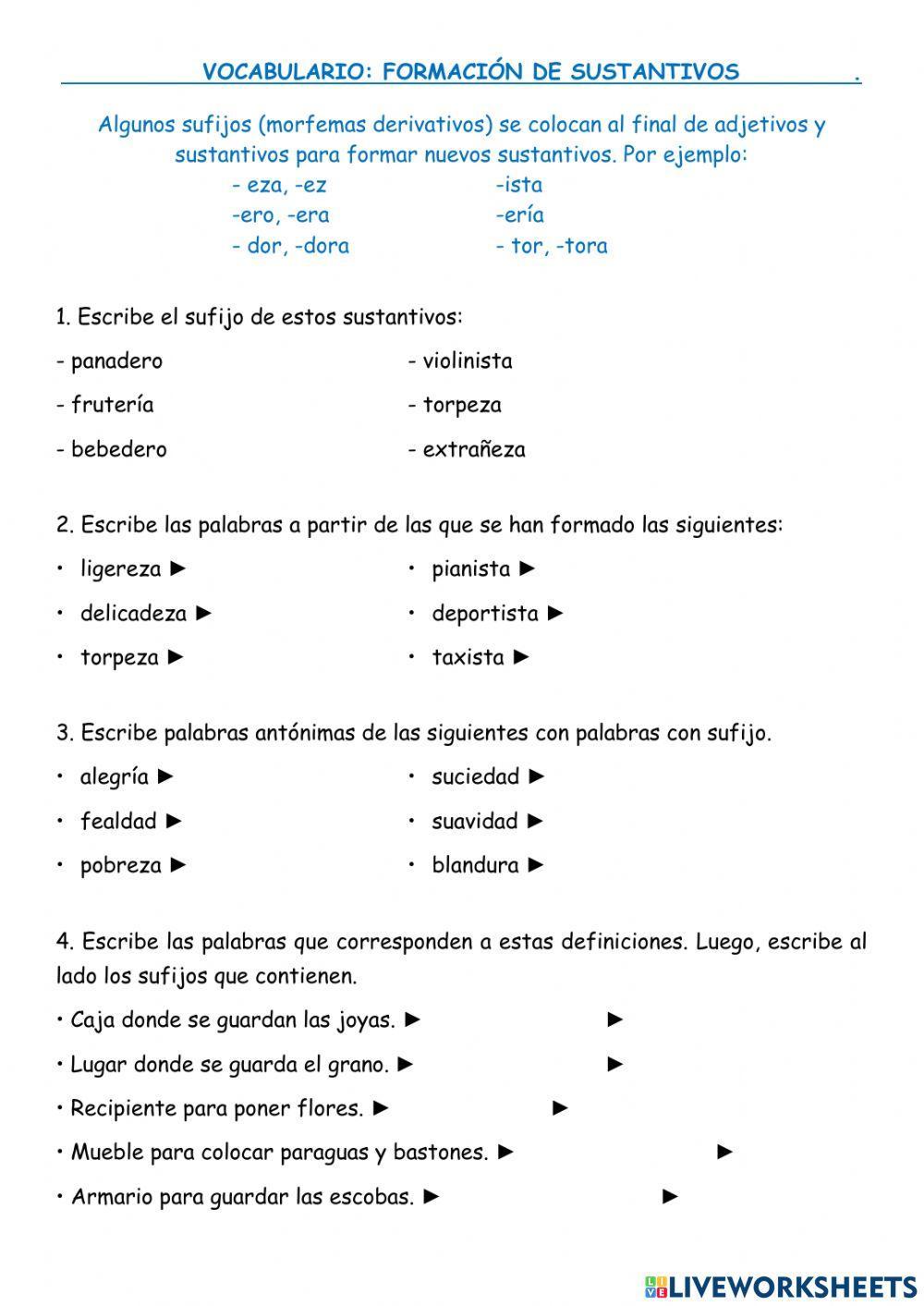 Sufijos formación sustantivos