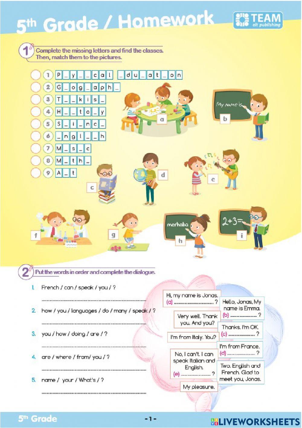 5th grade break homework