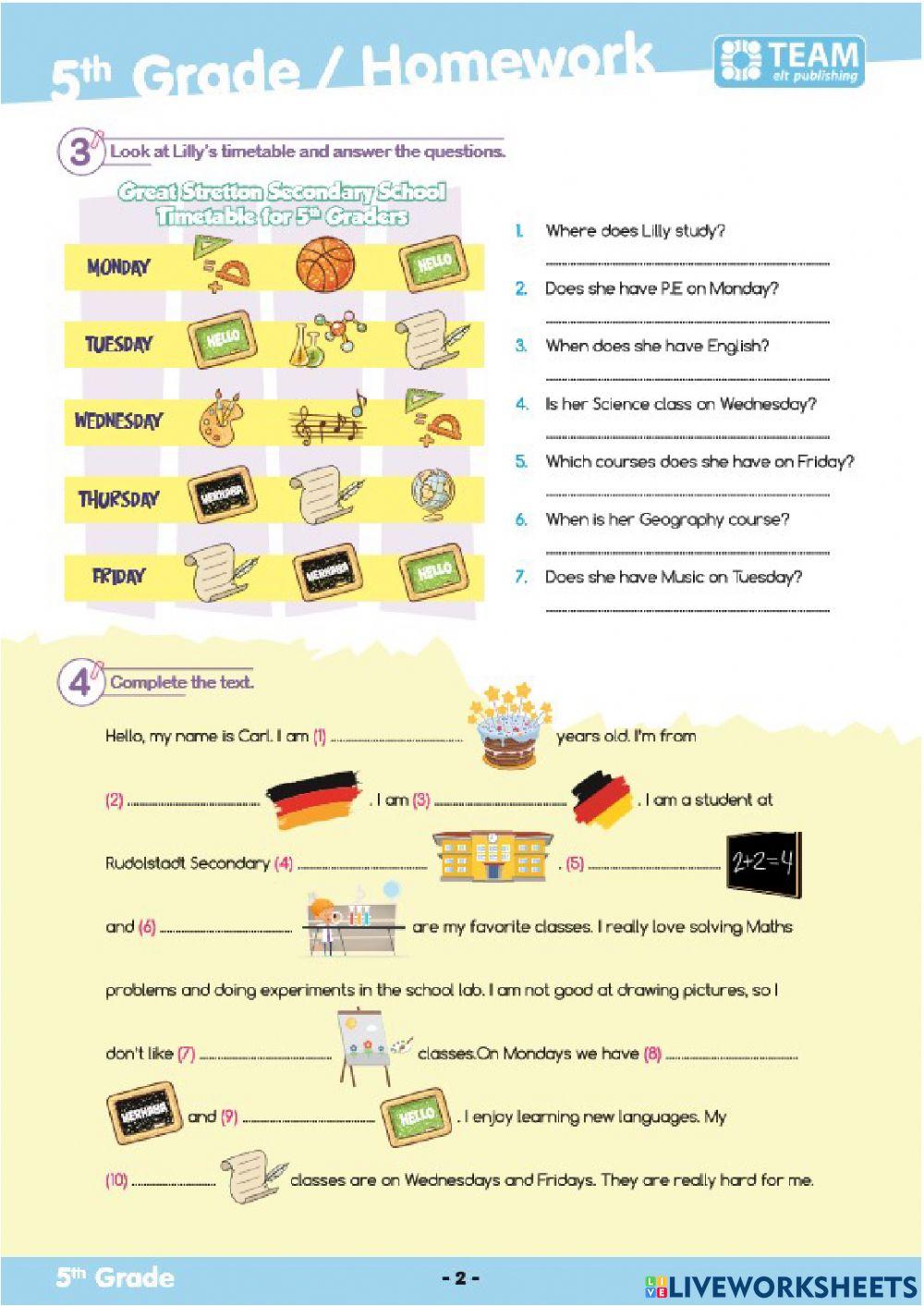 5th grade break homework