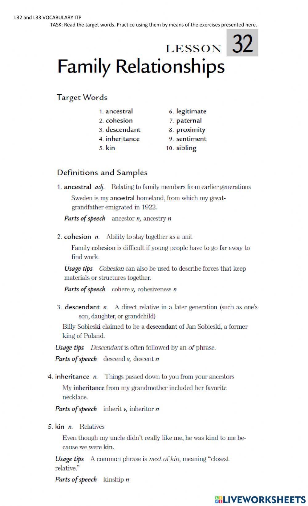 Vocabulary itp L32 and L33