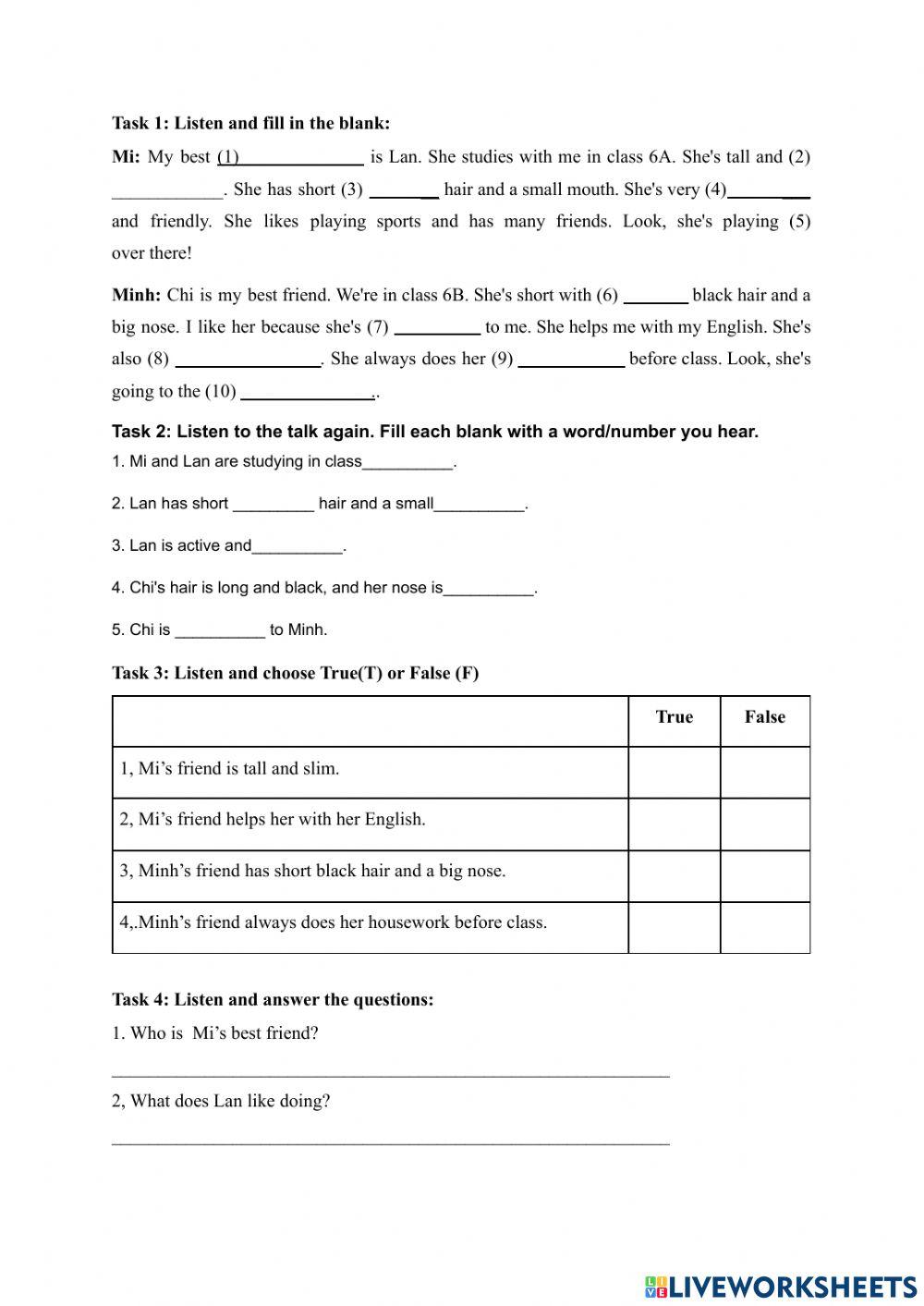 1639094 Grade 6 Unit 3 Listening Nguyen Thi Thanh 1639094 Grade 6 Unit 3 Listening Nguyen Thi Thanh