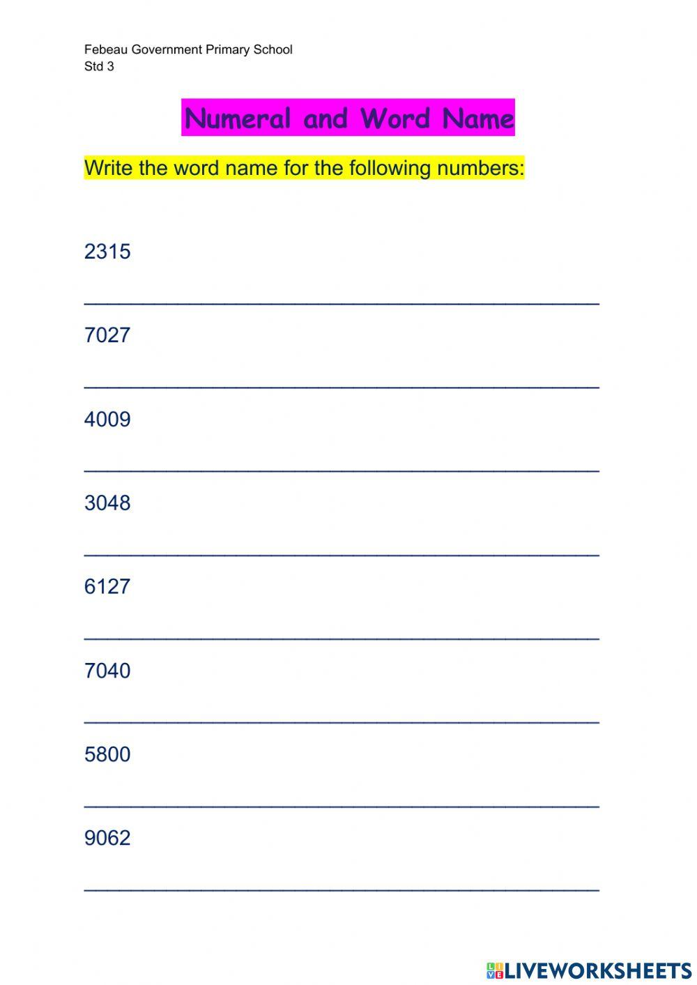 Mathematics- Numeral and Word Name