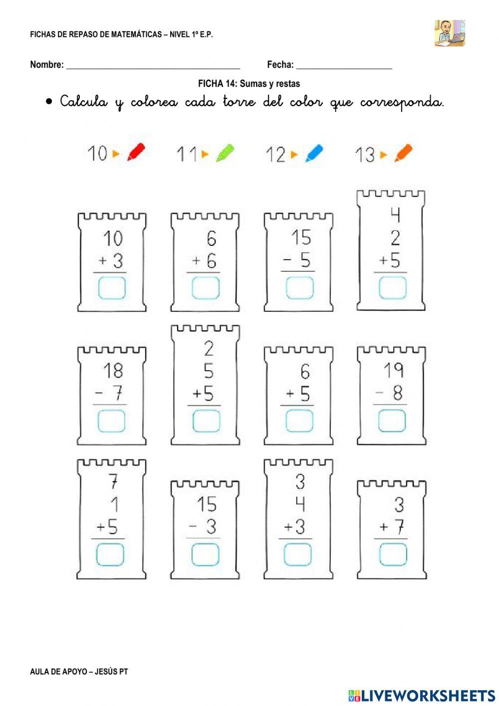 Ficha Matemáticas 14-1EP-Sumas y restas