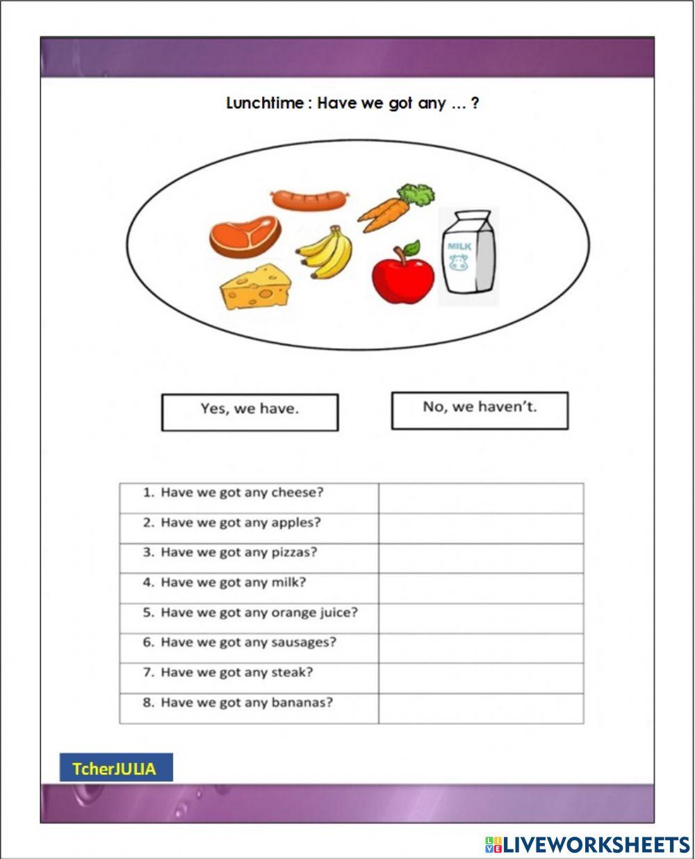 Y1 U4 Lunchtime Have we got ...? Writing