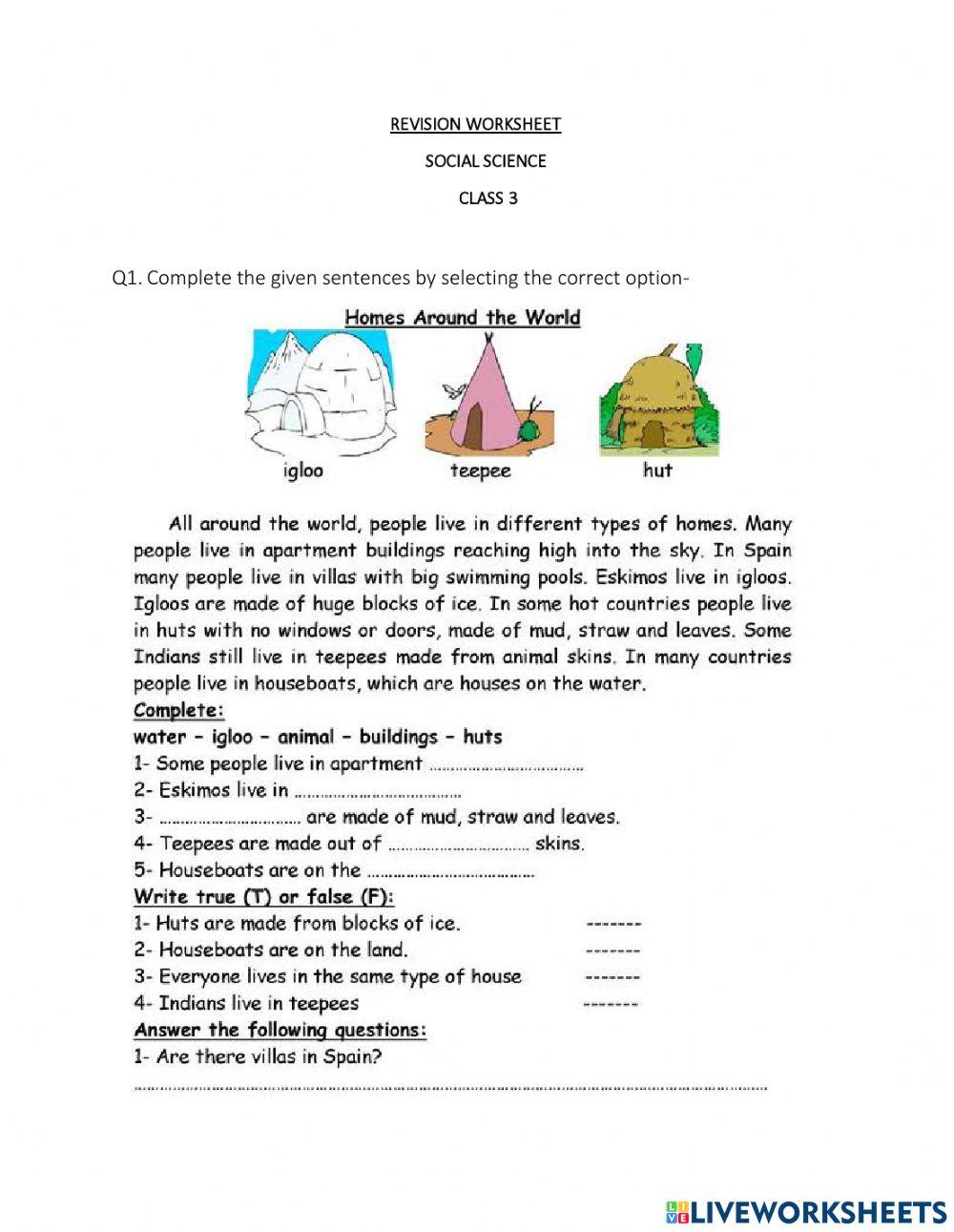 Revision Worksheet Social Science