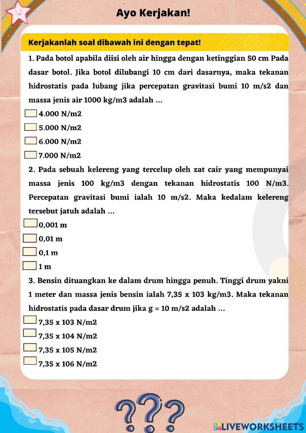 LKPD Berbasis Liveworksheet pada Materi Tekanan Hidrostatis
