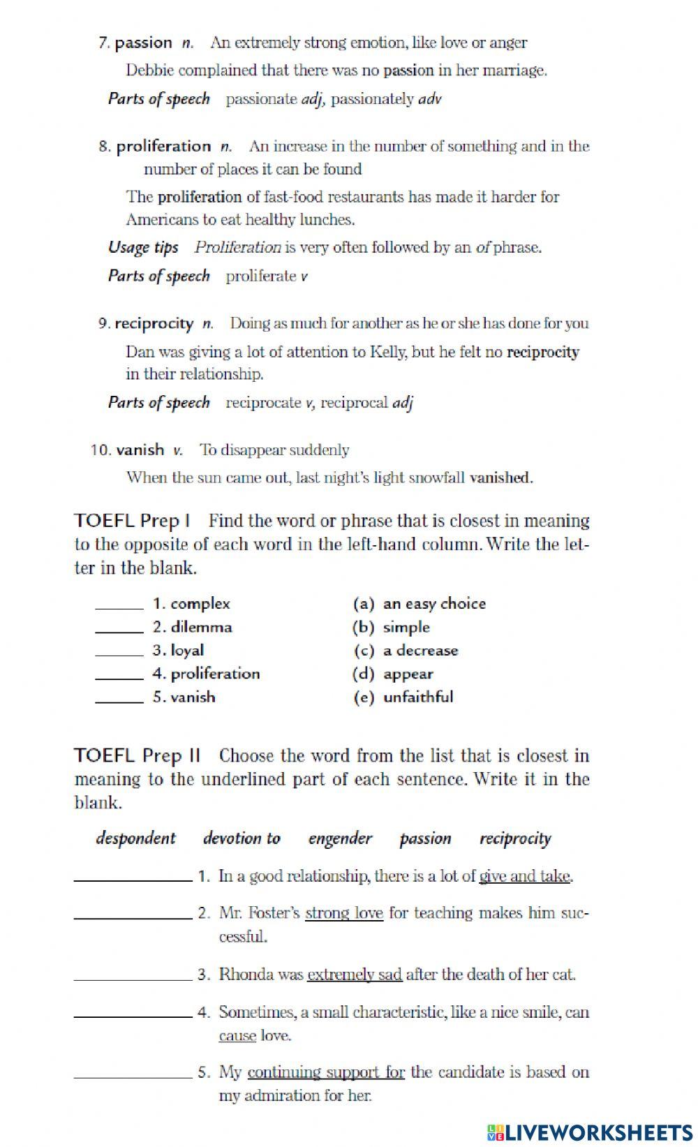 Vocabulary itp L34 and L35