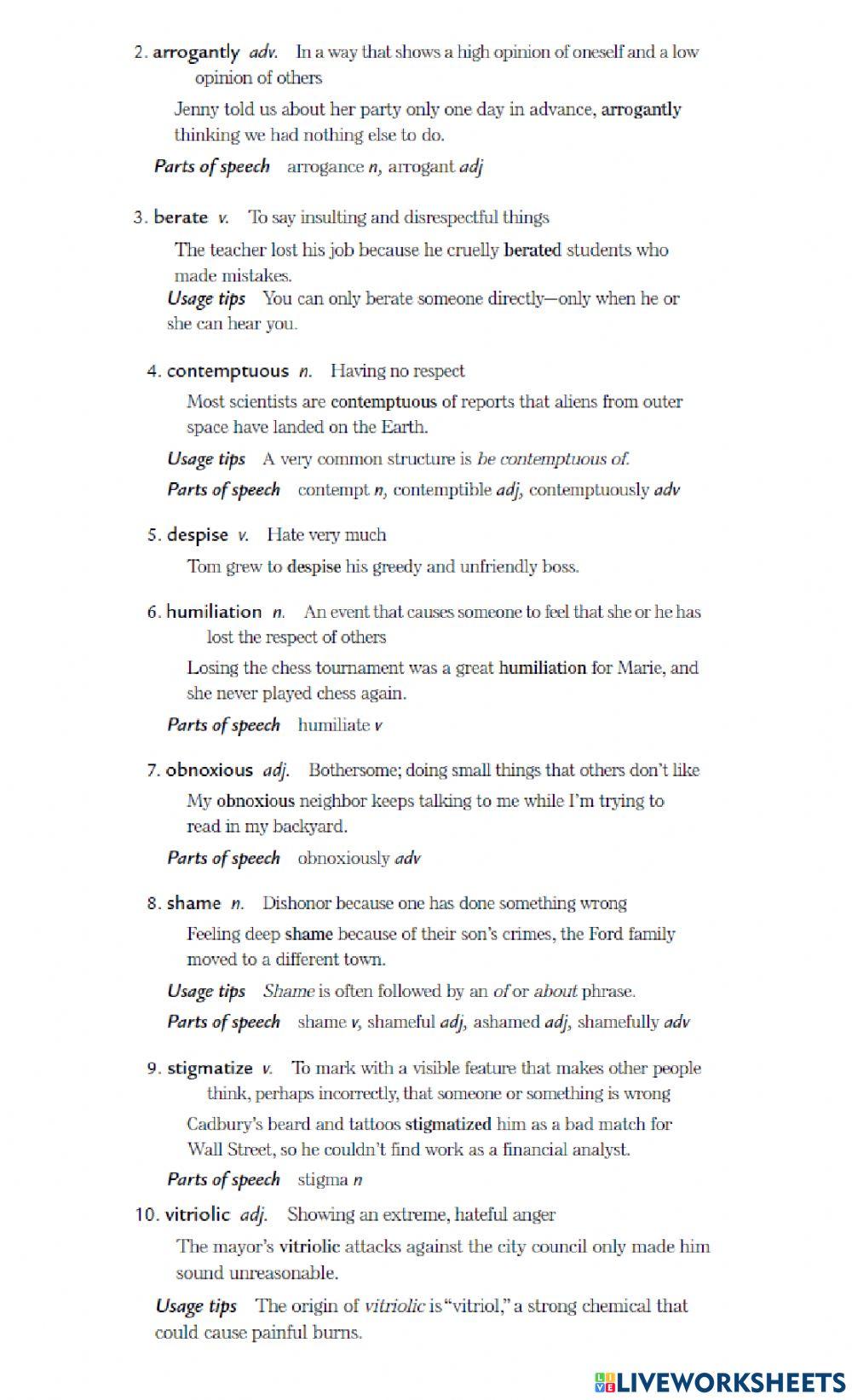 Vocabulary itp L34 and L35