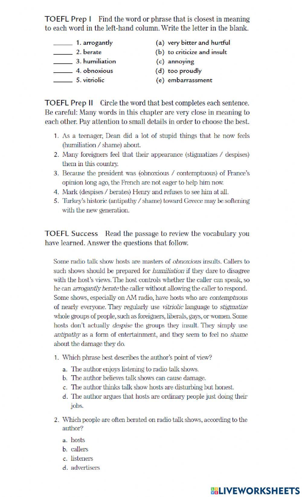 Vocabulary itp L34 and L35