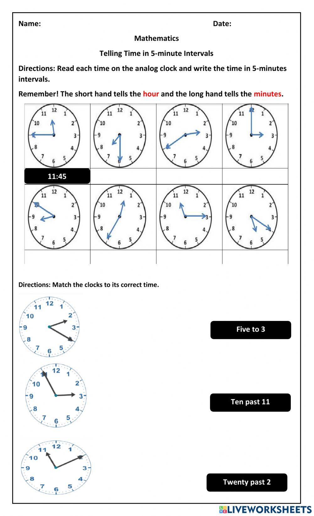 Telling Time in 5 minute intervals