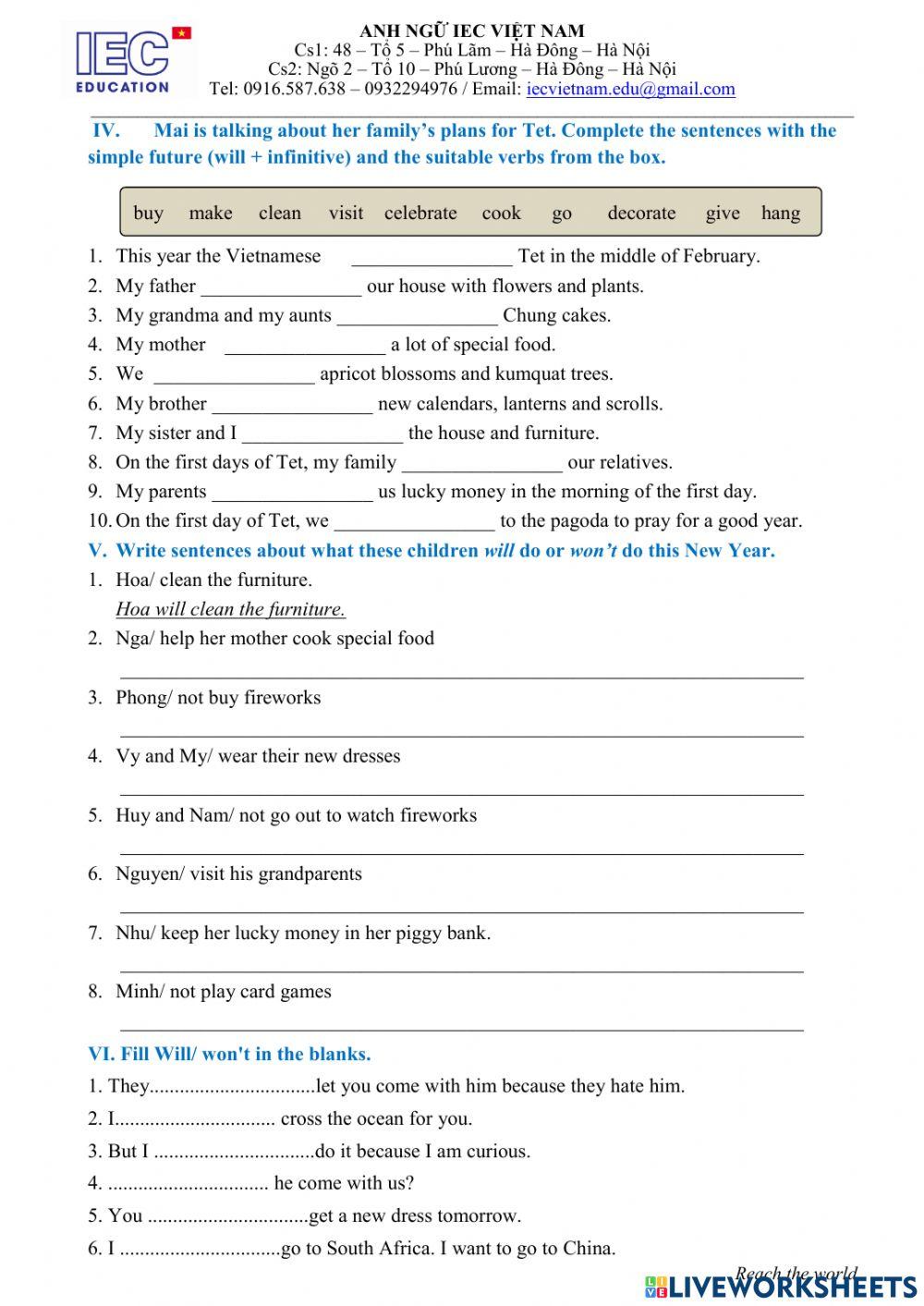 Unit 6 : Grade 6 : OUR TET HOLIDAY.