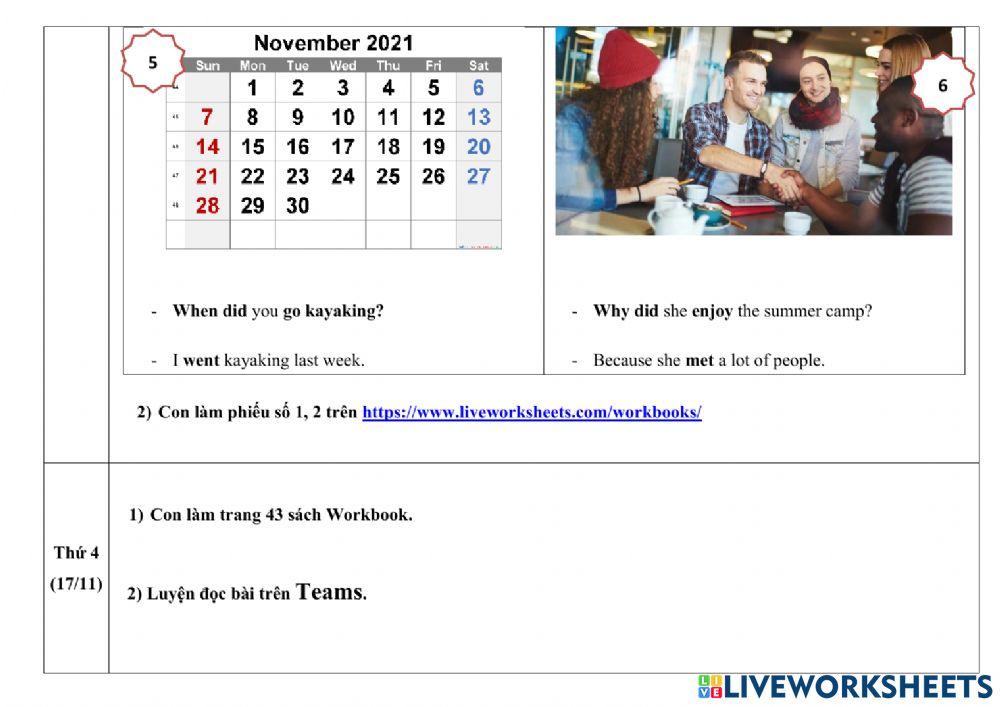 Phiếu giao bài tiếng anh (15-11-2021 – 19-11-2021)