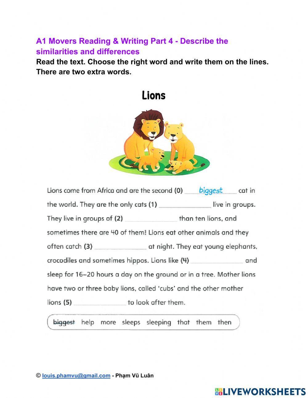 A1 Movers Reading & Writing Part 4 - Describe the similarities and differences