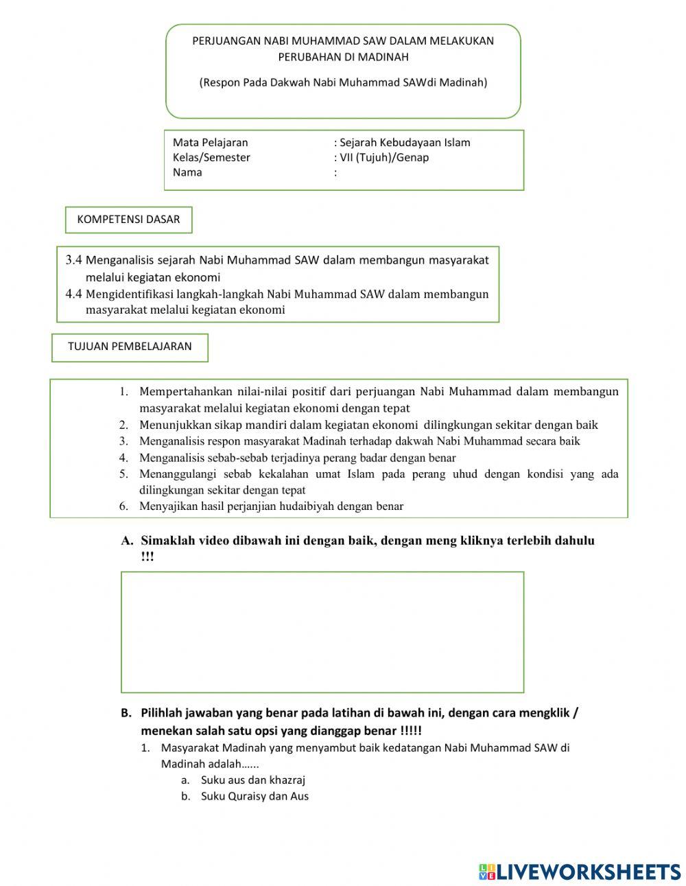 Respon pada dakwah Nabi Muhammad SAW di Madinah