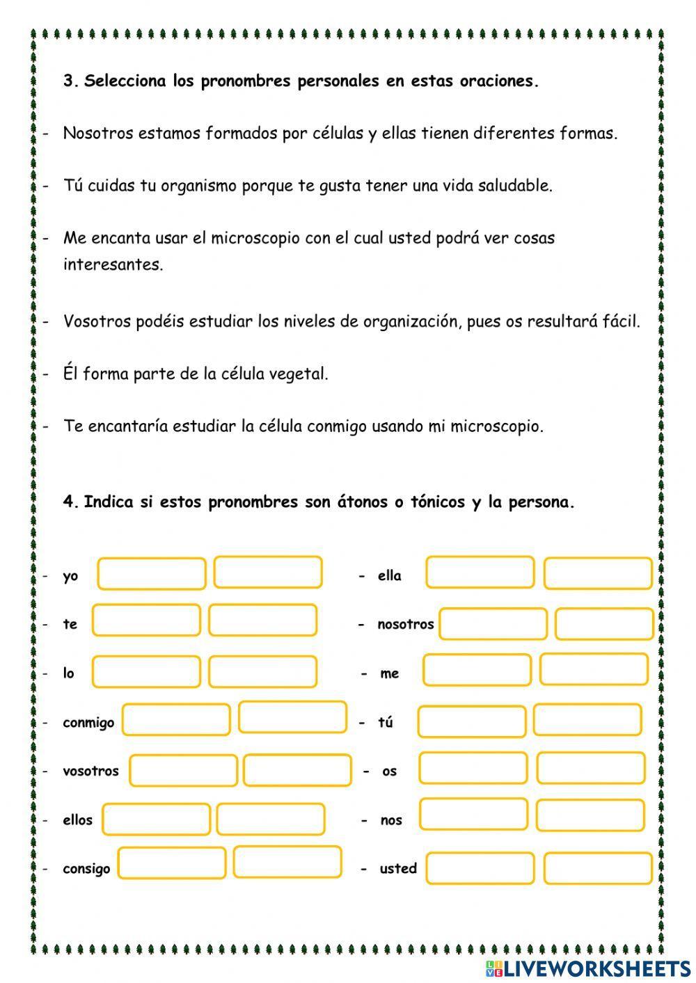 Pronombres y seres vivos Pronombres y seres vivos
