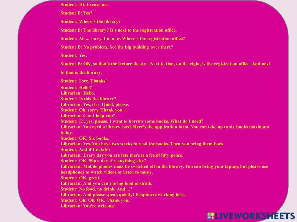 FINDING THE LIBRARY online exercise for | Live Worksheets