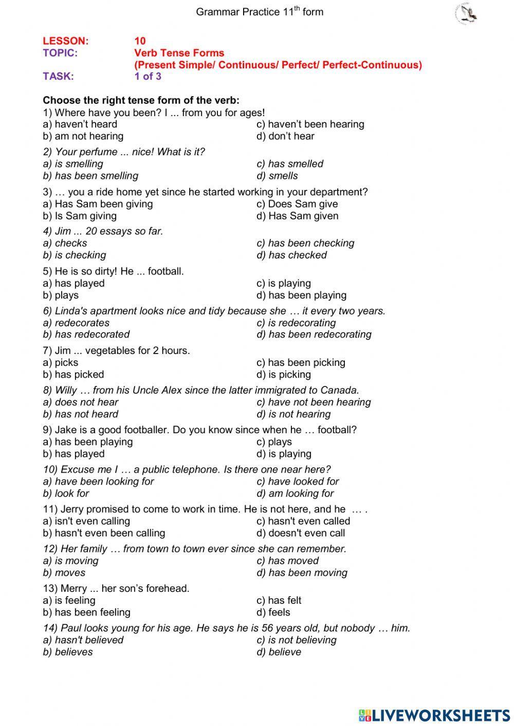 L 10 (11th form) Present Perfect-Continuous and others