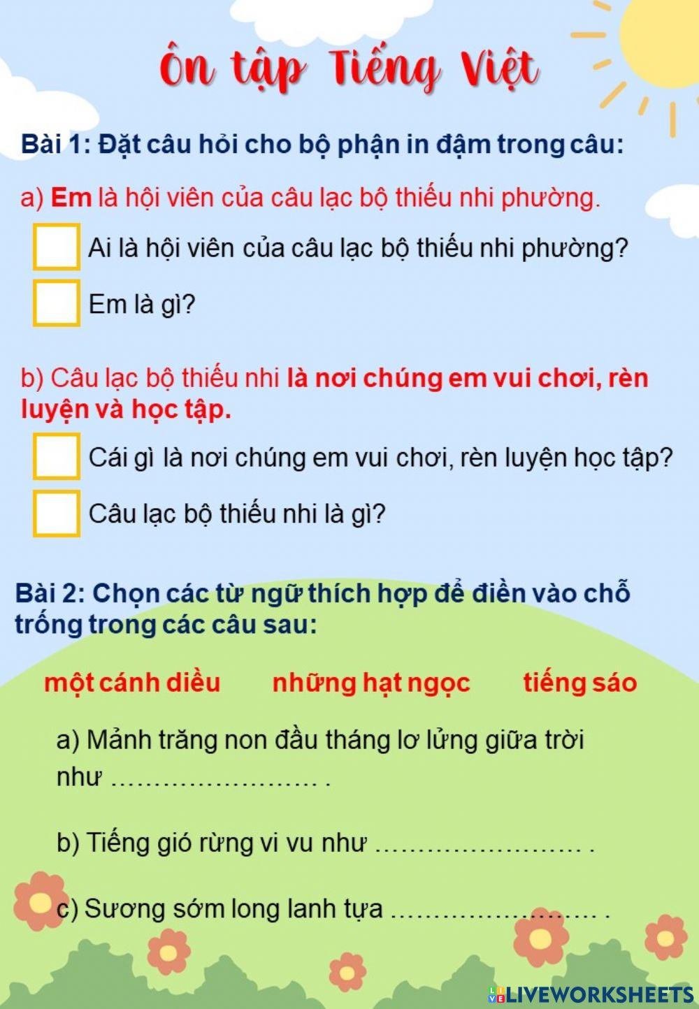 Ôn tập Tiếng Việt giữa HKI (1)