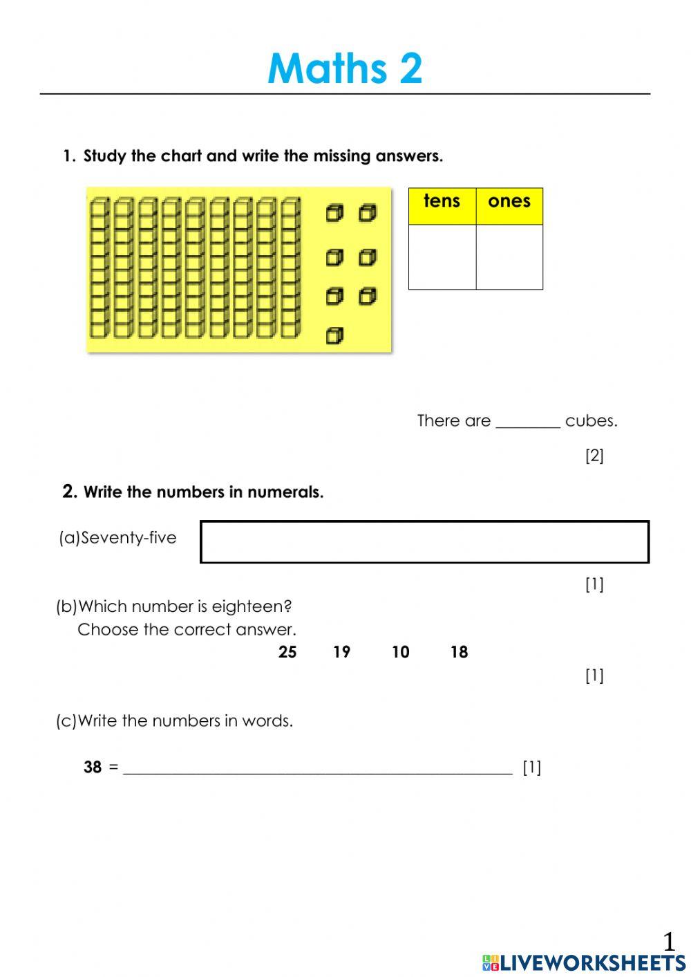 Year 2 Maths First Term Examination