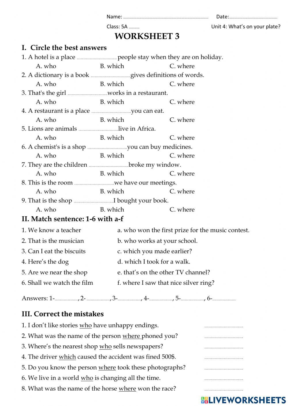 Unit 3  - WS 3. Who.Which.Where