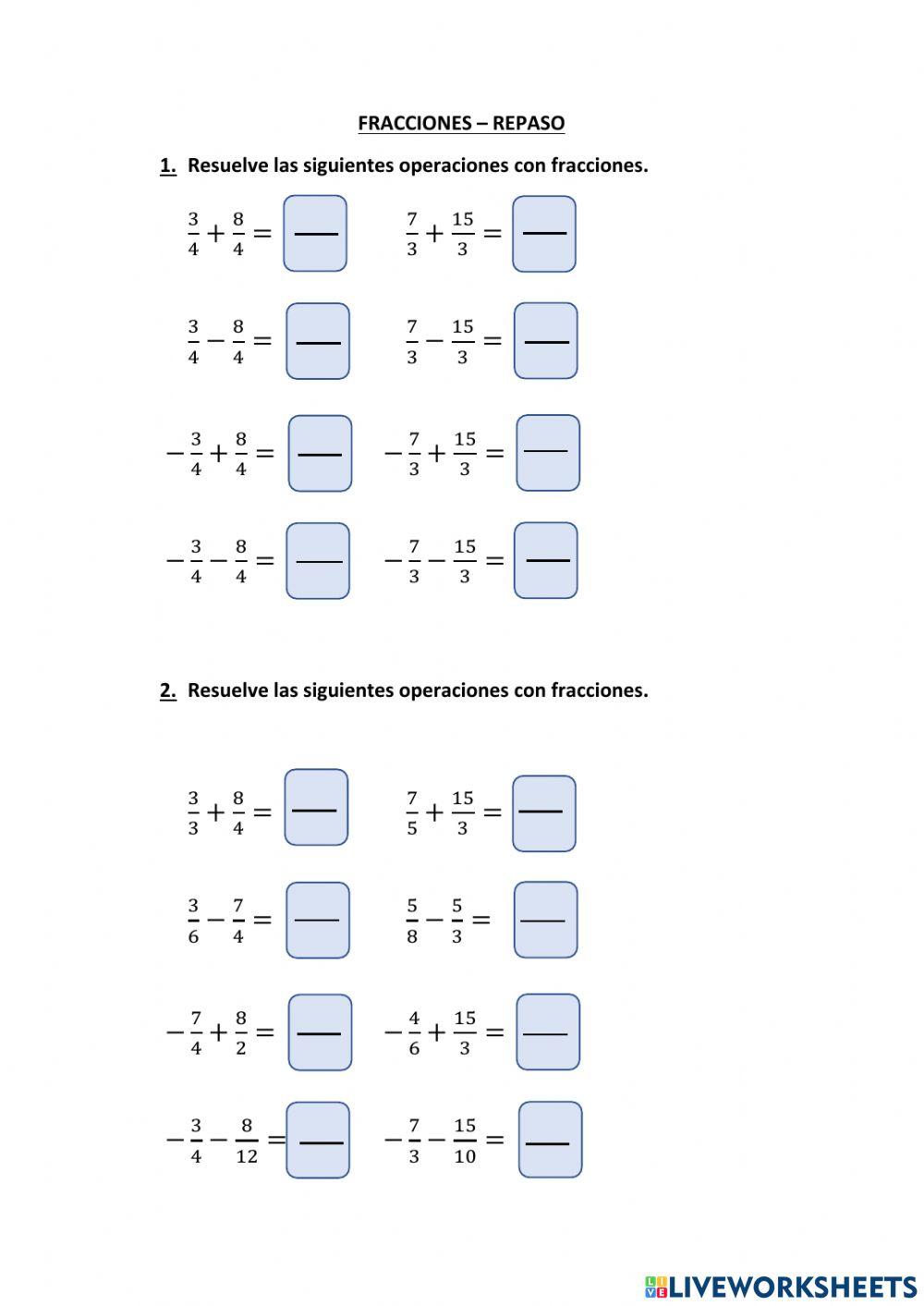 Suma, resta de fracciones