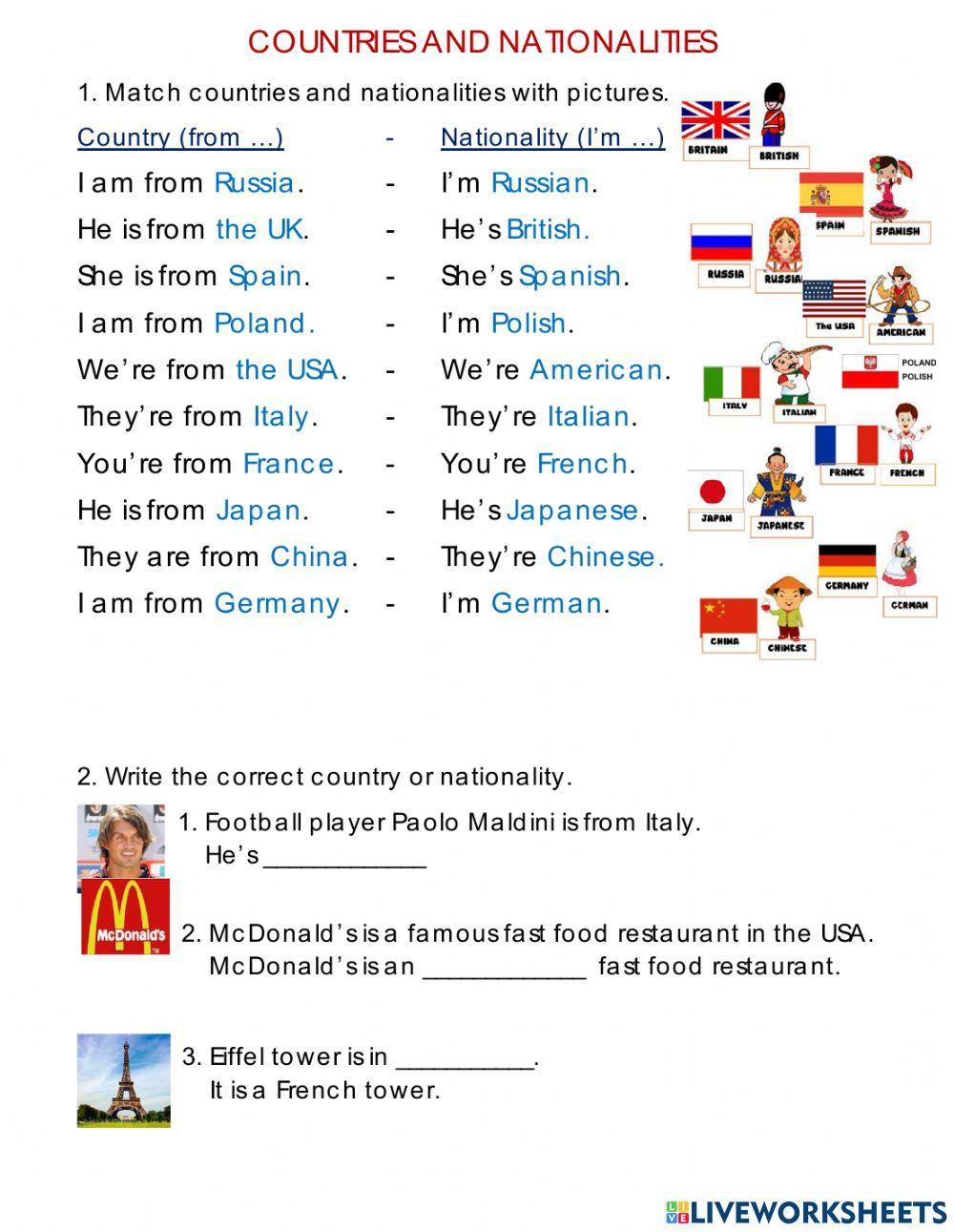 Countries And Nationalities Online Exercise For Grade 3 Live Worksheets